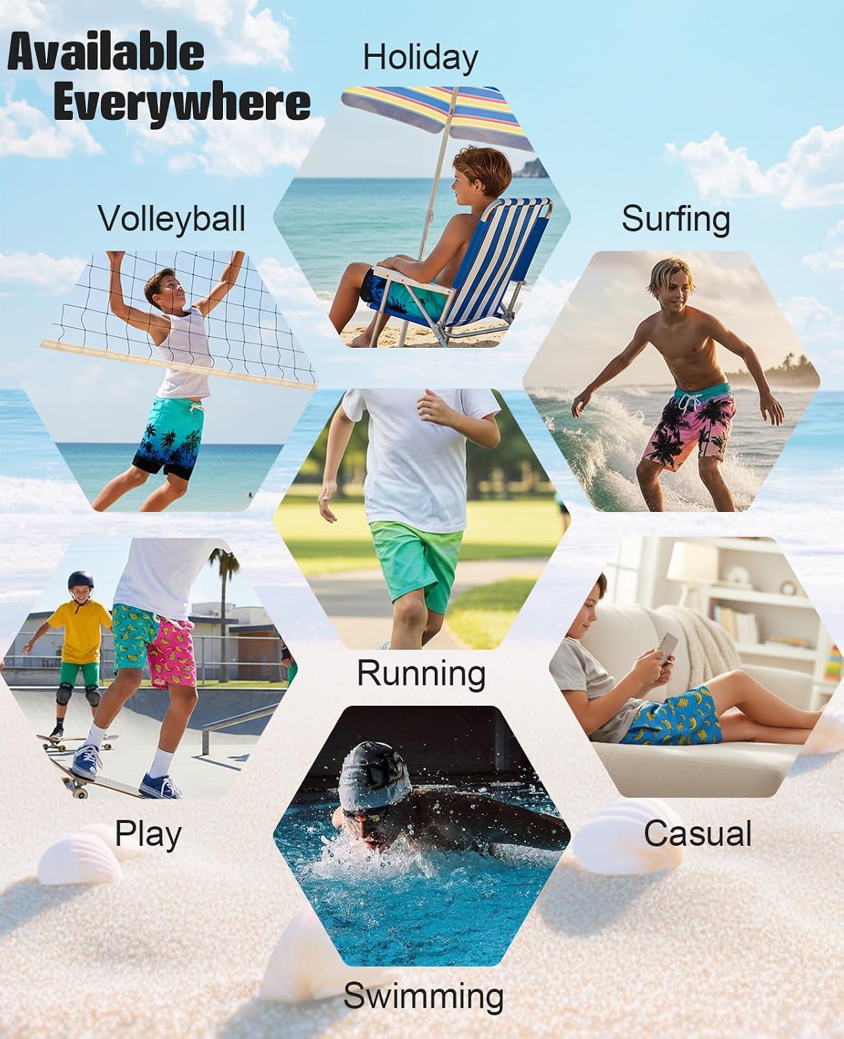 Cozople 7-16T Teen Boys Swim Trunks Quick Dry UPF 50+ Swimwear Bathing Suit for Big Boys Beach Swim Boards Shorts