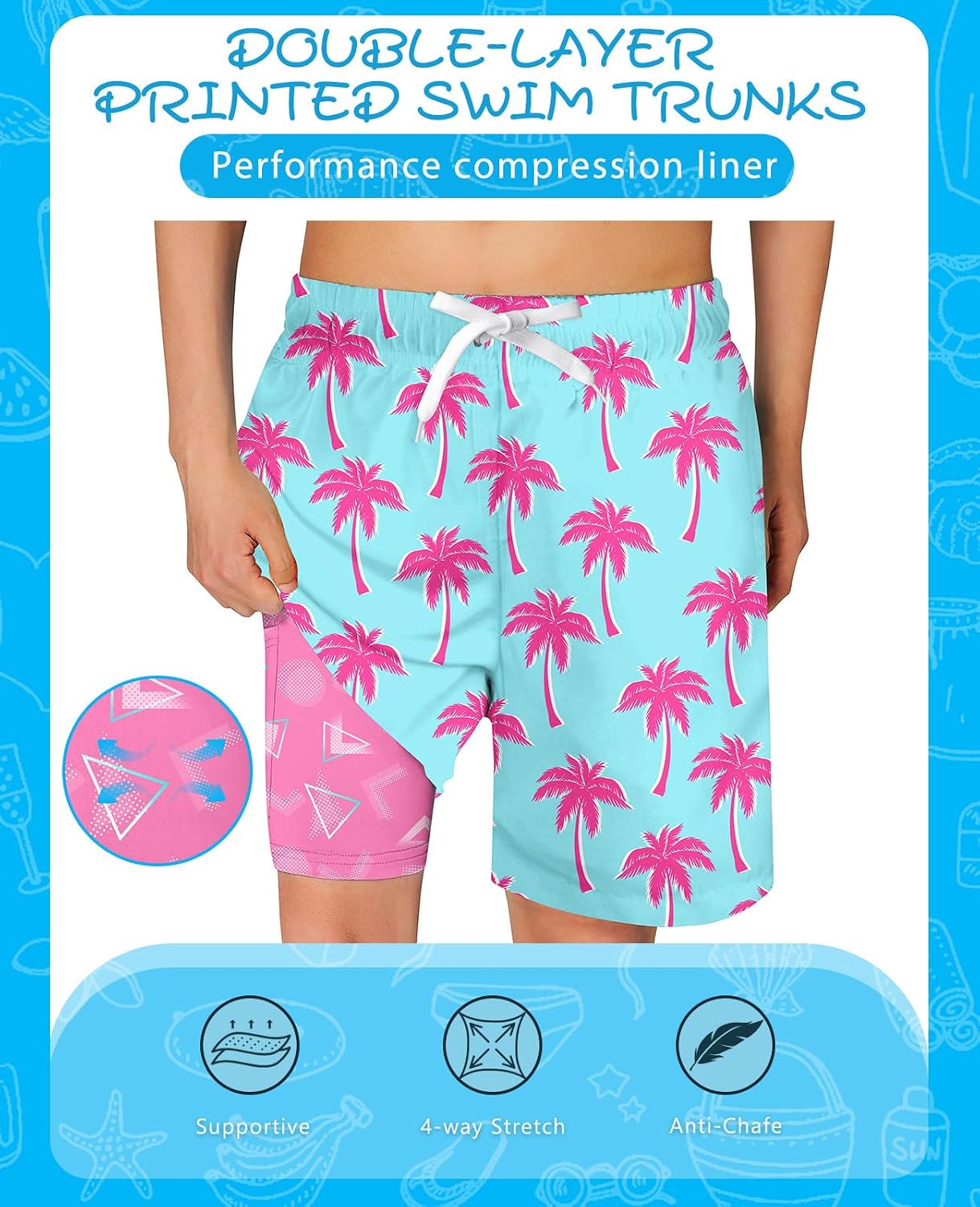 Cozople 7-20T Boys Swim Trunks with Compression Liner Big Boys Quick Dry Bathing Suit Stretch 2 in 1 Beach Swimming Shorts