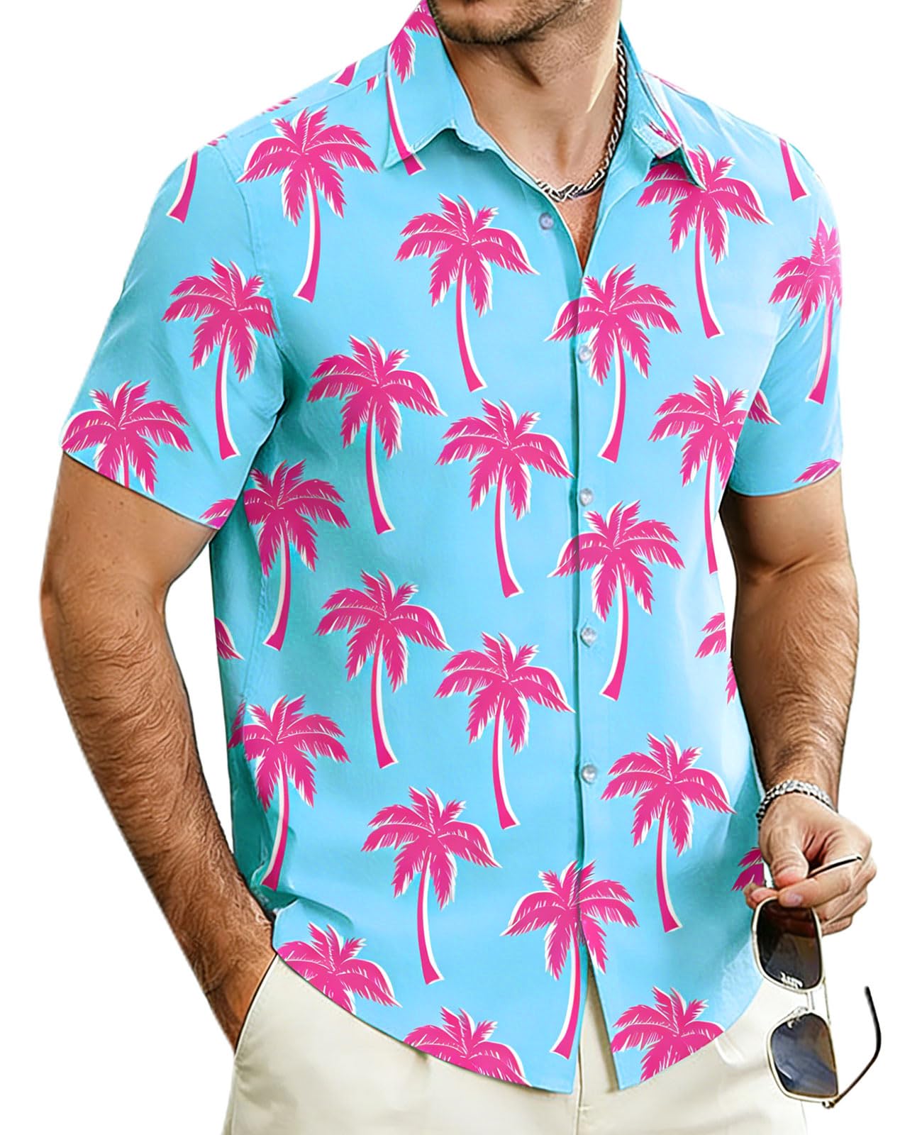 Cozople Mens Hawaiian Shirt Summer 3D Print Casual Short Sleeve Button Down Shirts Fashion Beach Shirt for Holiday