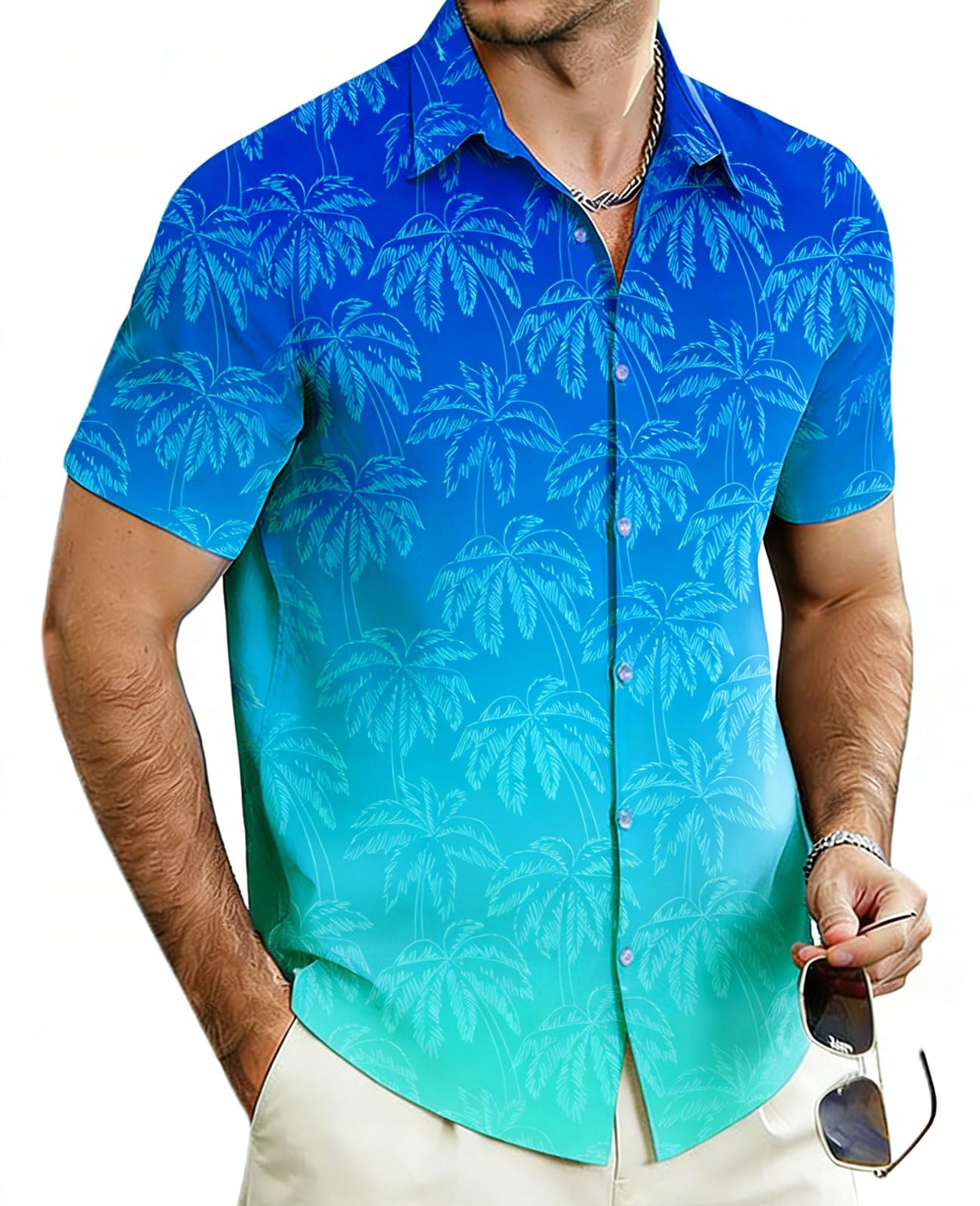 Cozople Mens Hawaiian Shirt Summer 3D Print Casual Short Sleeve Button Down Shirts Fashion Beach Shirt for Holiday