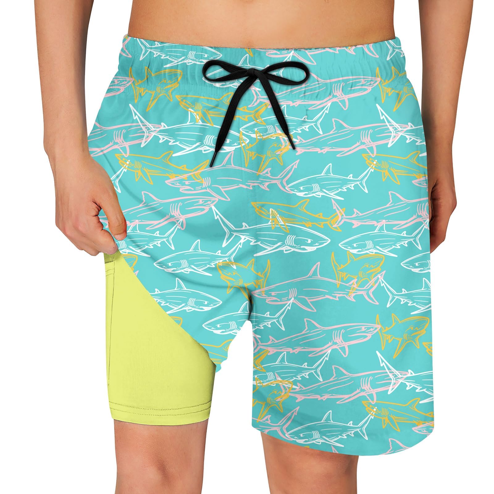Cozople Boys Swim Trunks Compression Liner Swim Shorts Quick Dry Bathing Suit with Boxer Brief Swimwear 2-20T