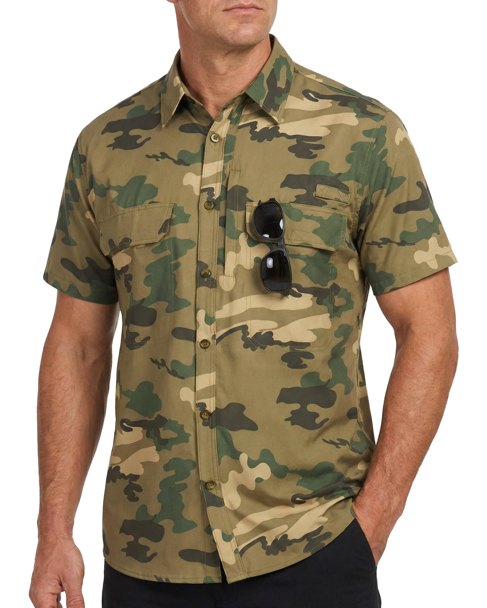 Cozople Mens Button Down Short Sleeve Sun Protection Fishing Shirts UPF 50+ Cooling Quick Dry Hiking Shirt for Travel Safari