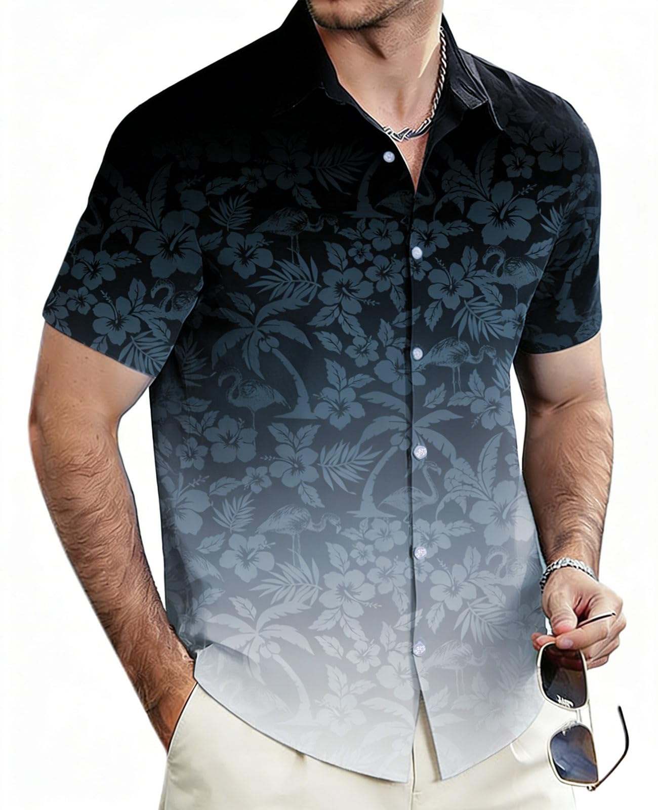 Cozople Mens Hawaiian Shirt Summer 3D Print Casual Short Sleeve Button Down Shirts Fashion Beach Shirt for Holiday