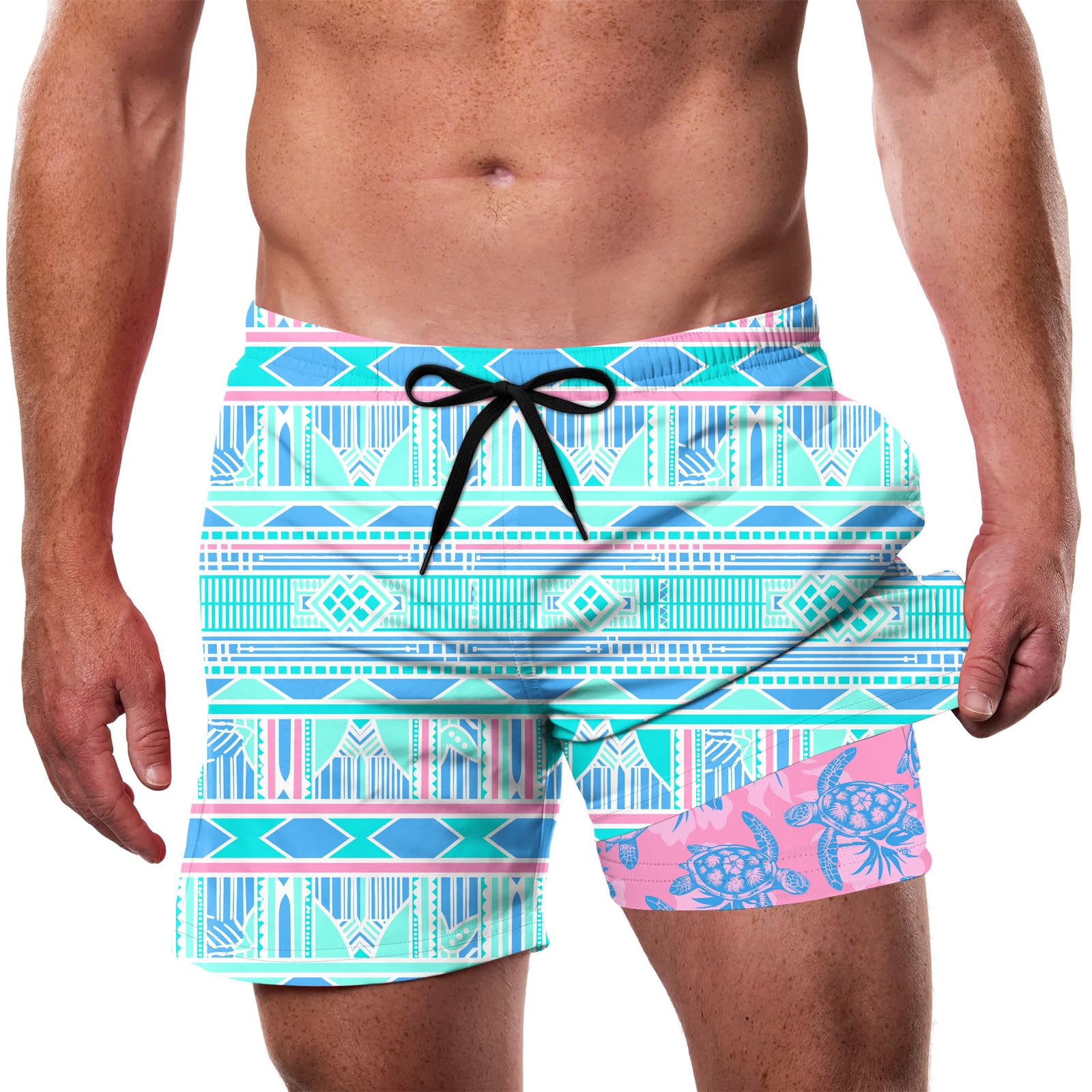 Cozople Men's Swim Trunks with Compression Liner 5.5" Inseam Quick Dry Bathing Suit Boxer Brief Lined Swim Shorts Swimwear