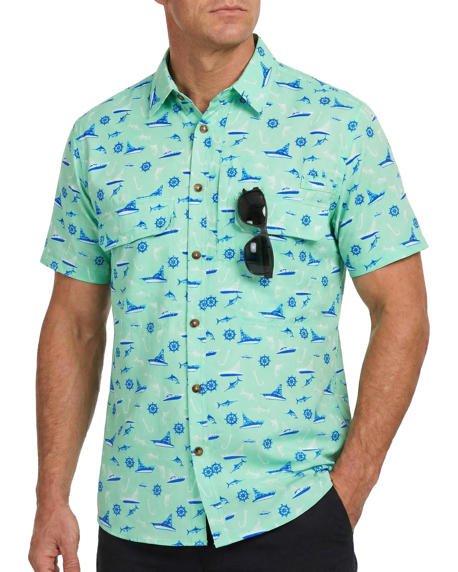 Cozople Mens Button Down Short Sleeve Sun Protection Fishing Shirts UPF 50+ Cooling Quick Dry Hiking Shirt for Travel Safari