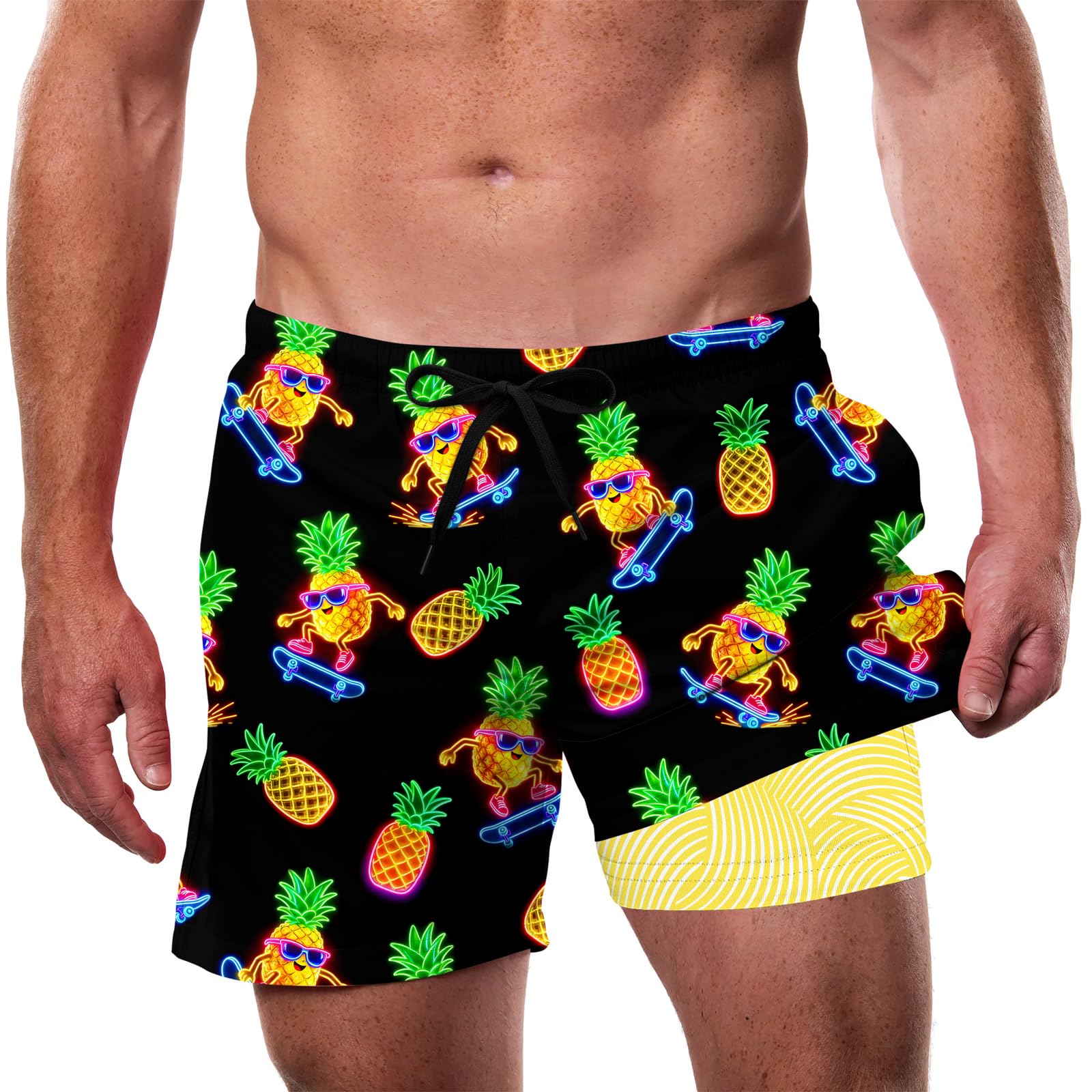 Cozople Men's Swim Trunks with Compression Liner 5.5" Inseam Quick Dry Bathing Suit Boxer Brief Lined Swim Shorts Swimwear
