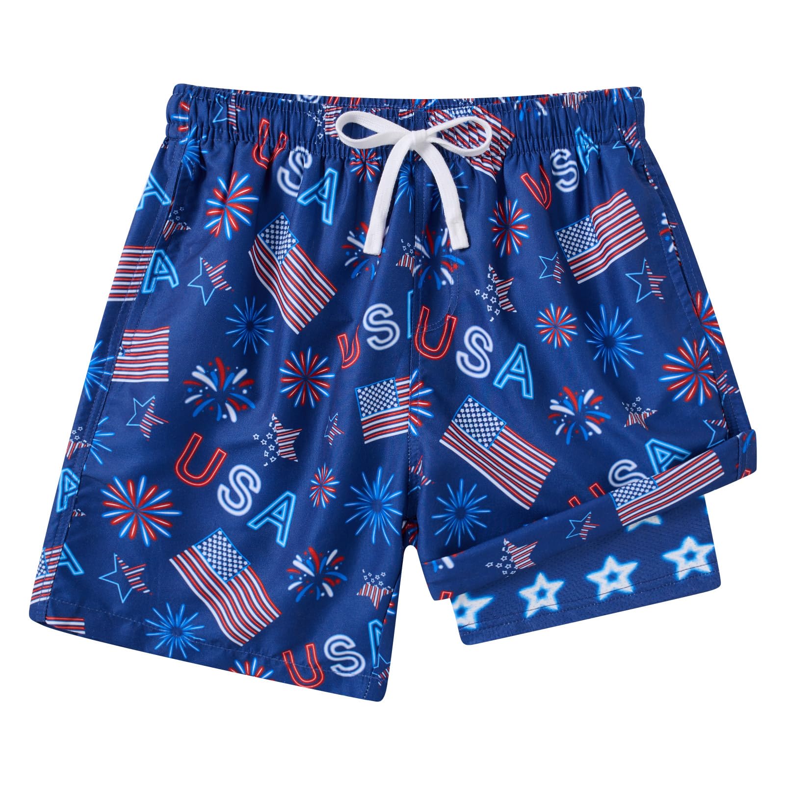Cozople 7-20T Boys Swim Trunks with Compression Liner Big Boys Quick Dry Bathing Suit Stretch 2 in 1 Beach Swimming Shorts
