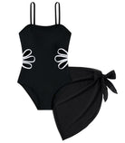 Girls Swimsuit Cut Out One Piece Bathing Suit Adjustable Straps Swimwear with Cover Up Skirt Size 9-16