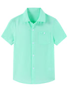Cozople Boys Short Sleeve Button Down Shirts Solid Striple Seersucker Shirt with Chest Pocket 5-14 Years