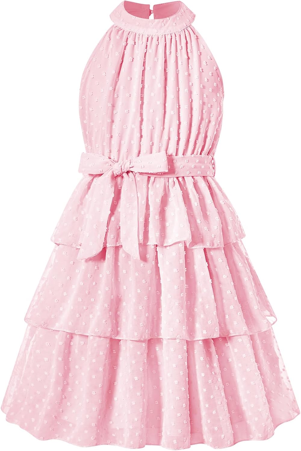 Move Dance Girls Summer Dress Tween Halter Neck Flared A-Line Swiss Dot Chiffon Sundress 6-13 Years