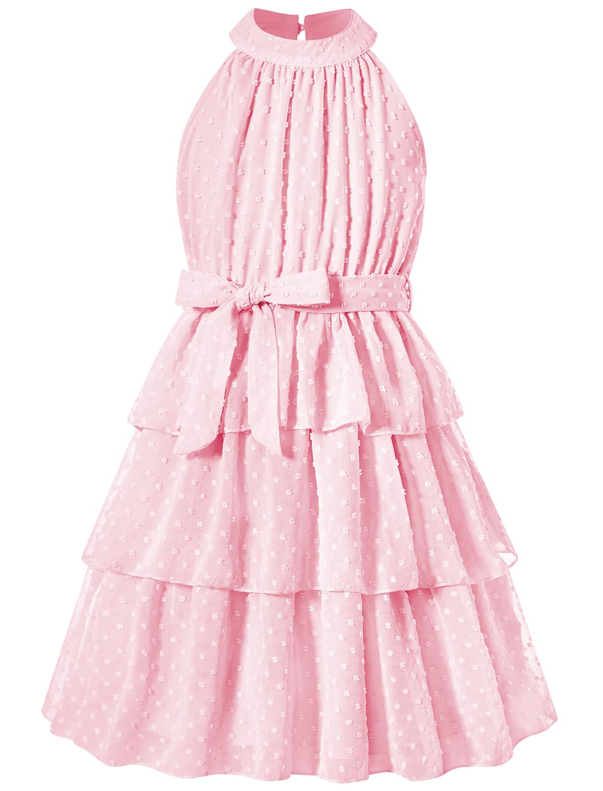 Move Dance Girls Summer Dress Tween Halter Neck Flared A-Line Swiss Dot Chiffon Sundress 6-13 Years