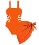 Girls Swimsuit Cut Out One Piece Bathing Suit Adjustable Straps Swimwear with Cover Up Skirt Size 9-16