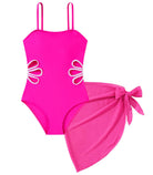 Girls Swimsuit Cut Out One Piece Bathing Suit Adjustable Straps Swimwear with Cover Up Skirt Size 9-16