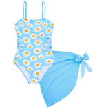 Girls Swimsuit Cut Out One Piece Bathing Suit Adjustable Straps Swimwear with Cover Up Skirt Size 9-16
