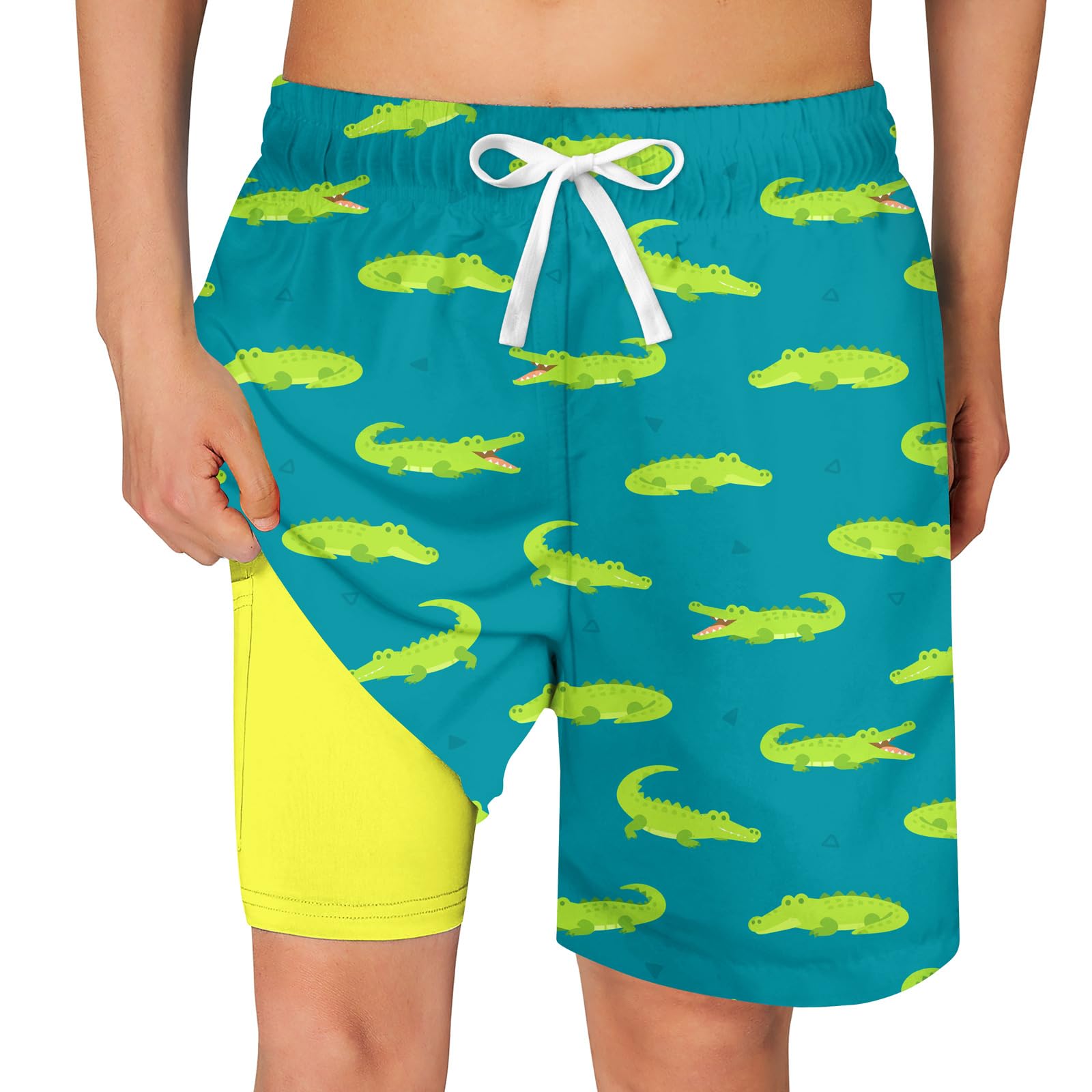 Cozople Boys Swim Trunks Compression Liner Swim Shorts Quick Dry Bathing Suit with Boxer Brief Swimwear 2-20T