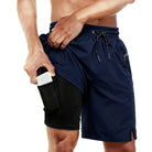 Cozople Mens Swim Trunks with Compression Liner 2 in 1 Quick Dry 9" Zipper Pockets Board Shorts for Surfing Beach Gym
