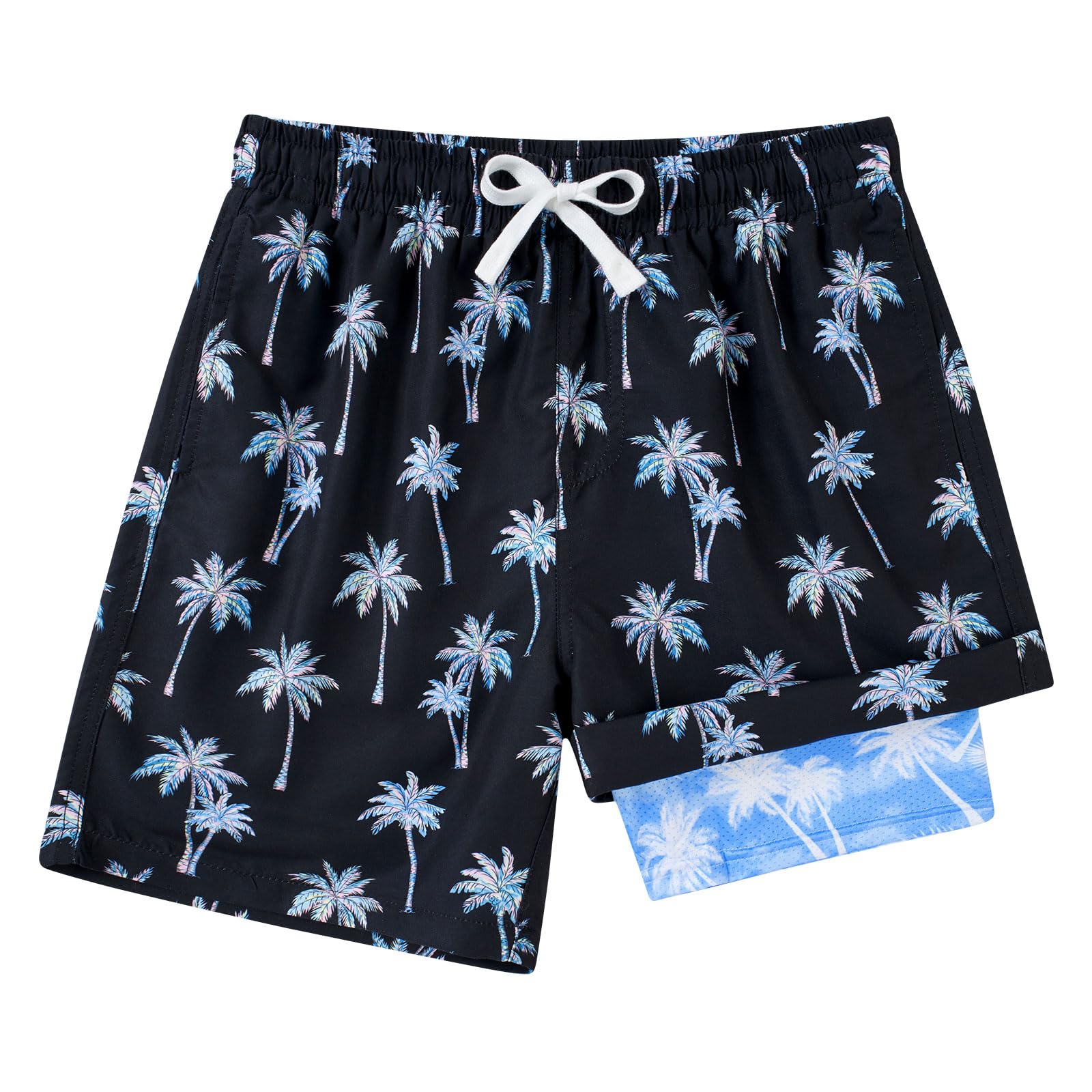 Cozople 7-20T Boys Swim Trunks with Compression Liner Big Boys Quick Dry Bathing Suit Stretch 2 in 1 Beach Swimming Shorts