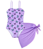 Girls Swimsuit Cut Out One Piece Bathing Suit Adjustable Straps Swimwear with Cover Up Skirt Size 9-16