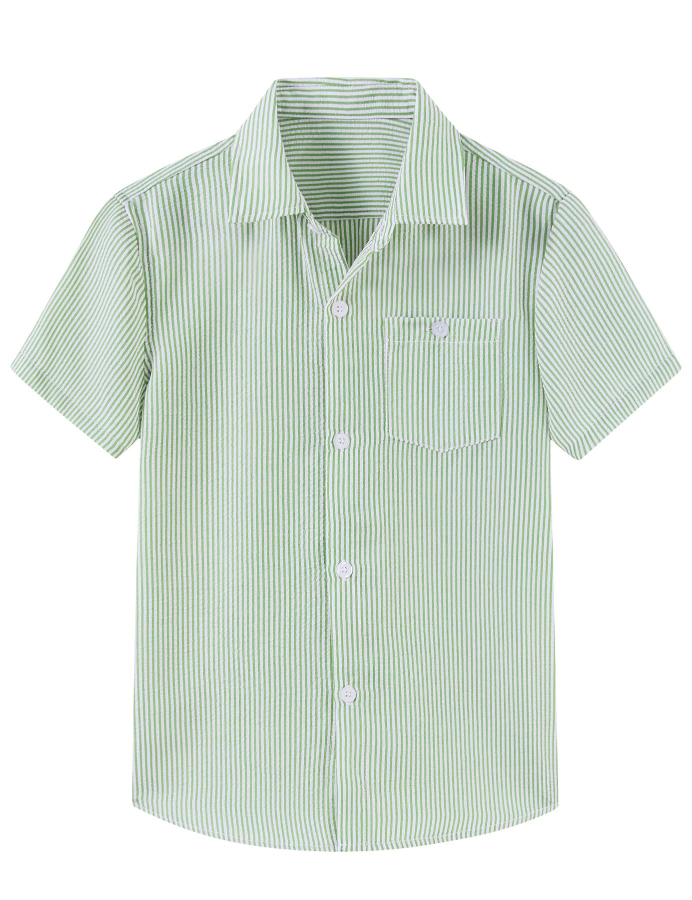 Cozople Boys Short Sleeve Button Down Shirts Solid Striple Seersucker Shirt with Chest Pocket 5-14 Years
