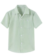 Cozople Boys Short Sleeve Button Down Shirts Solid Striple Seersucker Shirt with Chest Pocket 5-14 Years