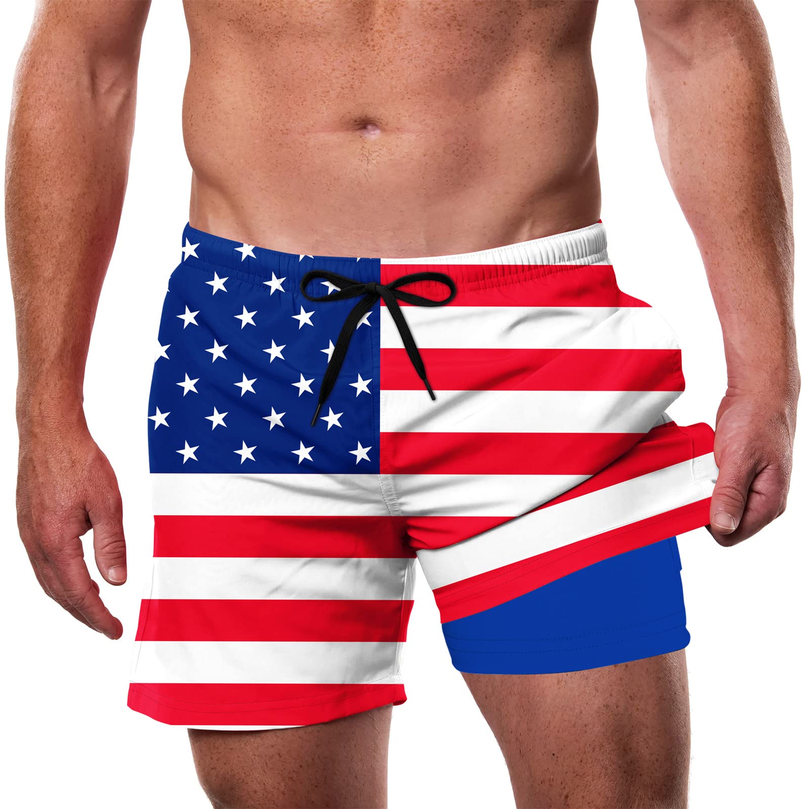 Cozople Men's Swim Trunks with Compression Liner 5.5" Inseam Quick Dry Bathing Suit Boxer Brief Lined Swim Shorts Swimwear