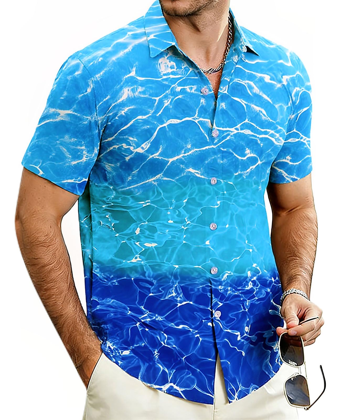 Cozople Mens Hawaiian Shirt Summer 3D Print Casual Short Sleeve Button Down Shirts Fashion Beach Shirt for Holiday
