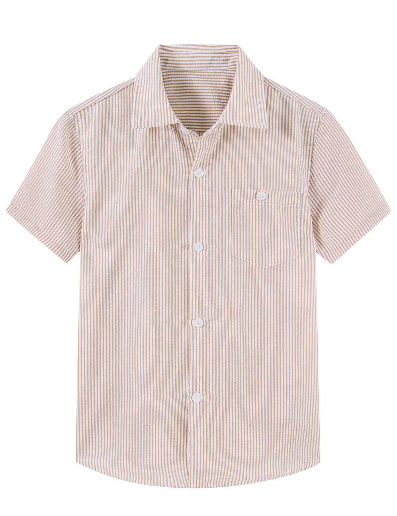 Cozople Boys Short Sleeve Button Down Shirts Solid Striple Seersucker Shirt with Chest Pocket 5-14 Years