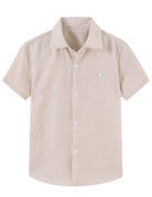 Cozople Boys Short Sleeve Button Down Shirts Solid Striple Seersucker Shirt with Chest Pocket 5-14 Years