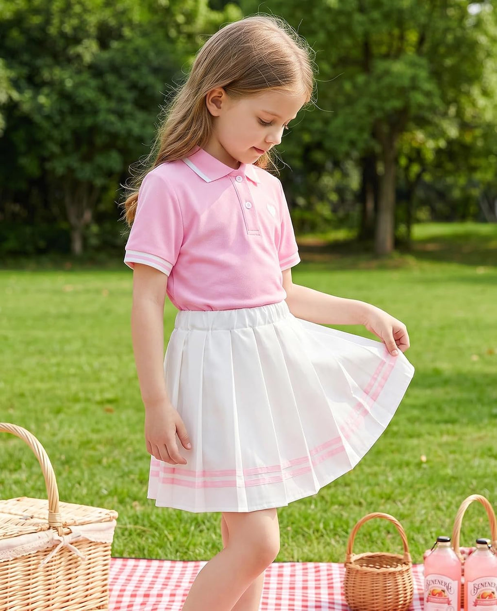 Move Dance Toddler Girls Dress Tennis Clothes Polo Outfit 2 Piece Skirt Set with Shorts 2-7T