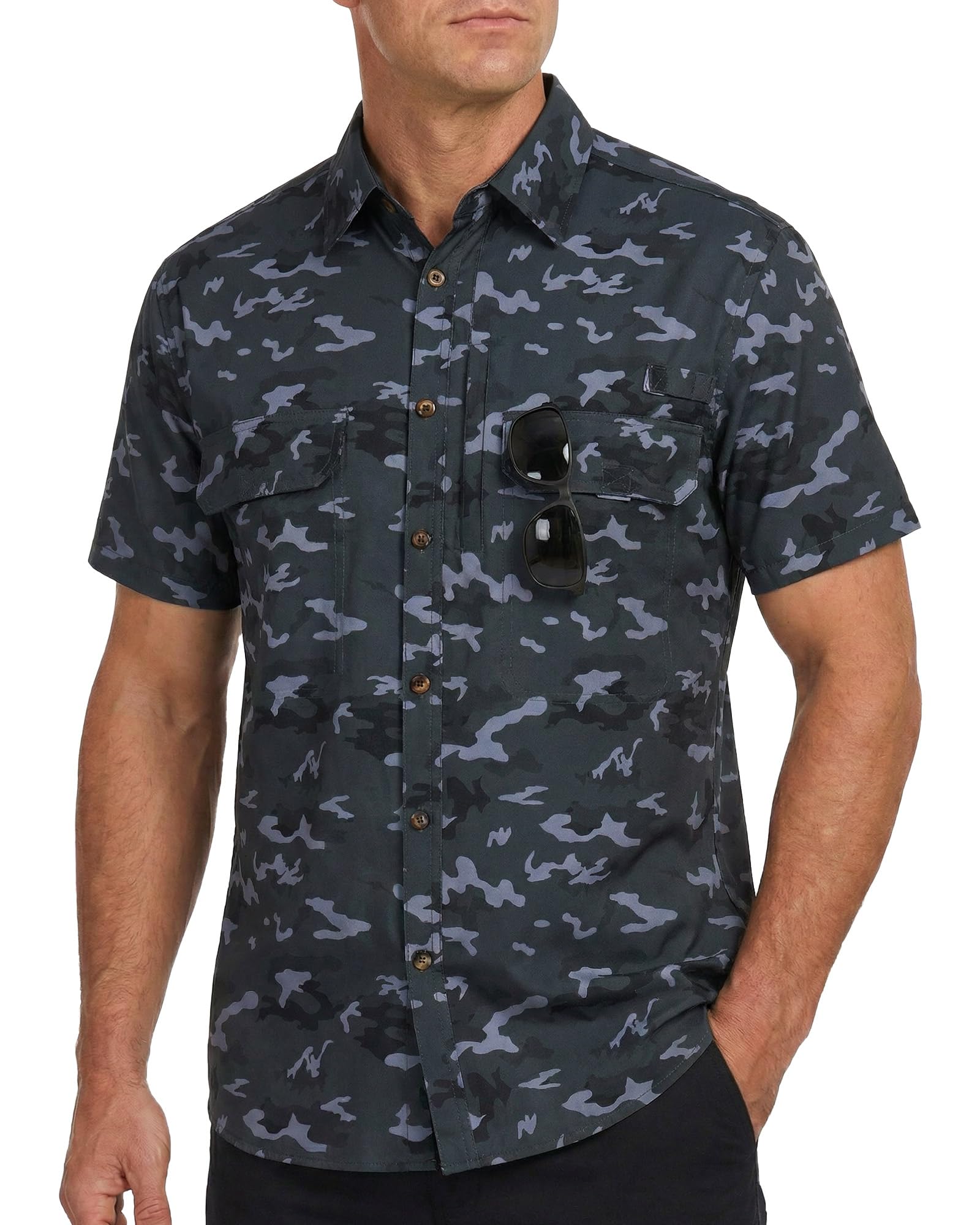 Cozople Mens Button Down Short Sleeve Sun Protection Fishing Shirts UPF 50+ Cooling Quick Dry Hiking Shirt for Travel Safari