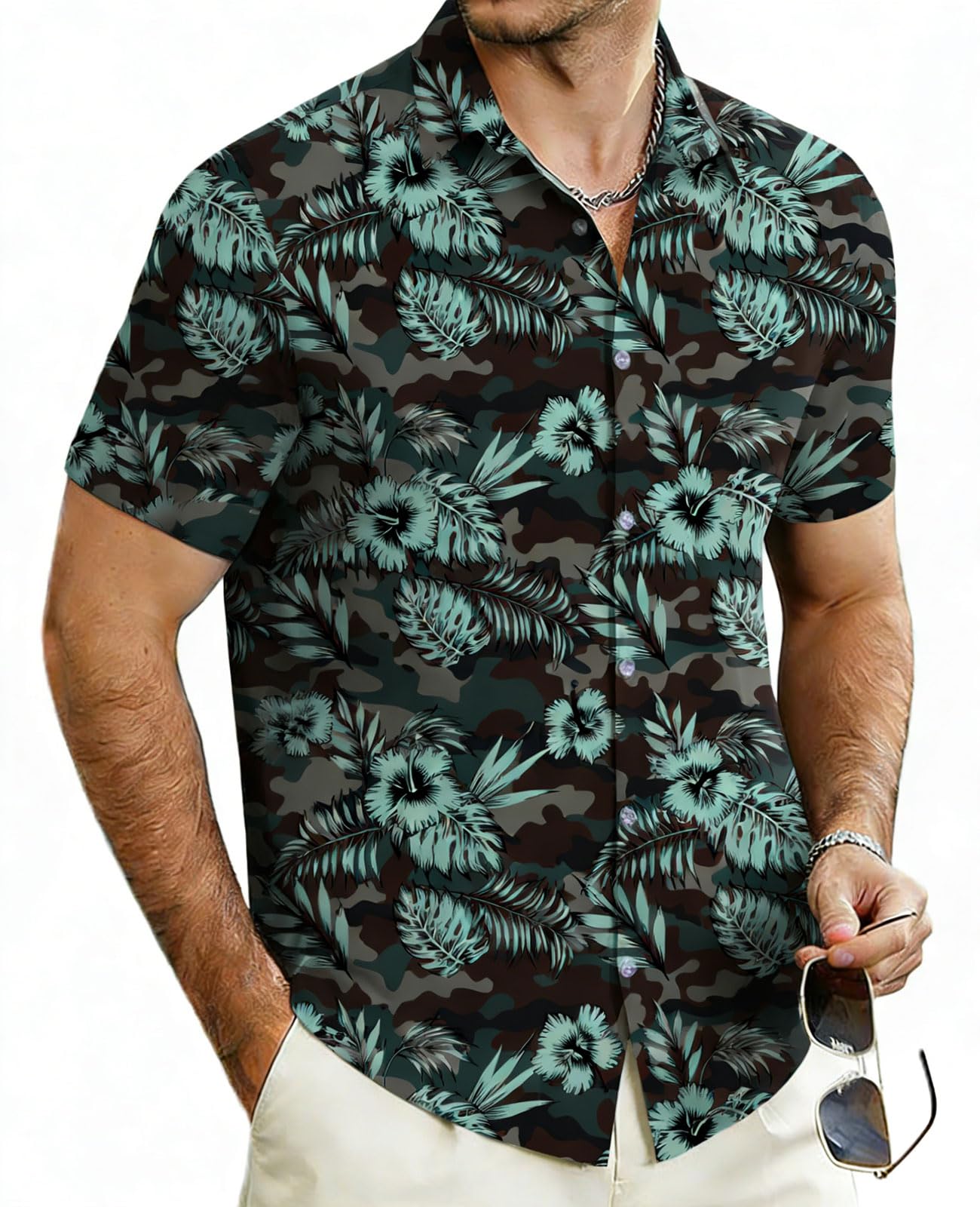 Cozople Mens Hawaiian Shirt Summer 3D Print Casual Short Sleeve Button Down Shirts Fashion Beach Shirt for Holiday