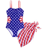 Girls Swimsuit Cut Out One Piece Bathing Suit Adjustable Straps Swimwear with Cover Up Skirt Size 9-16