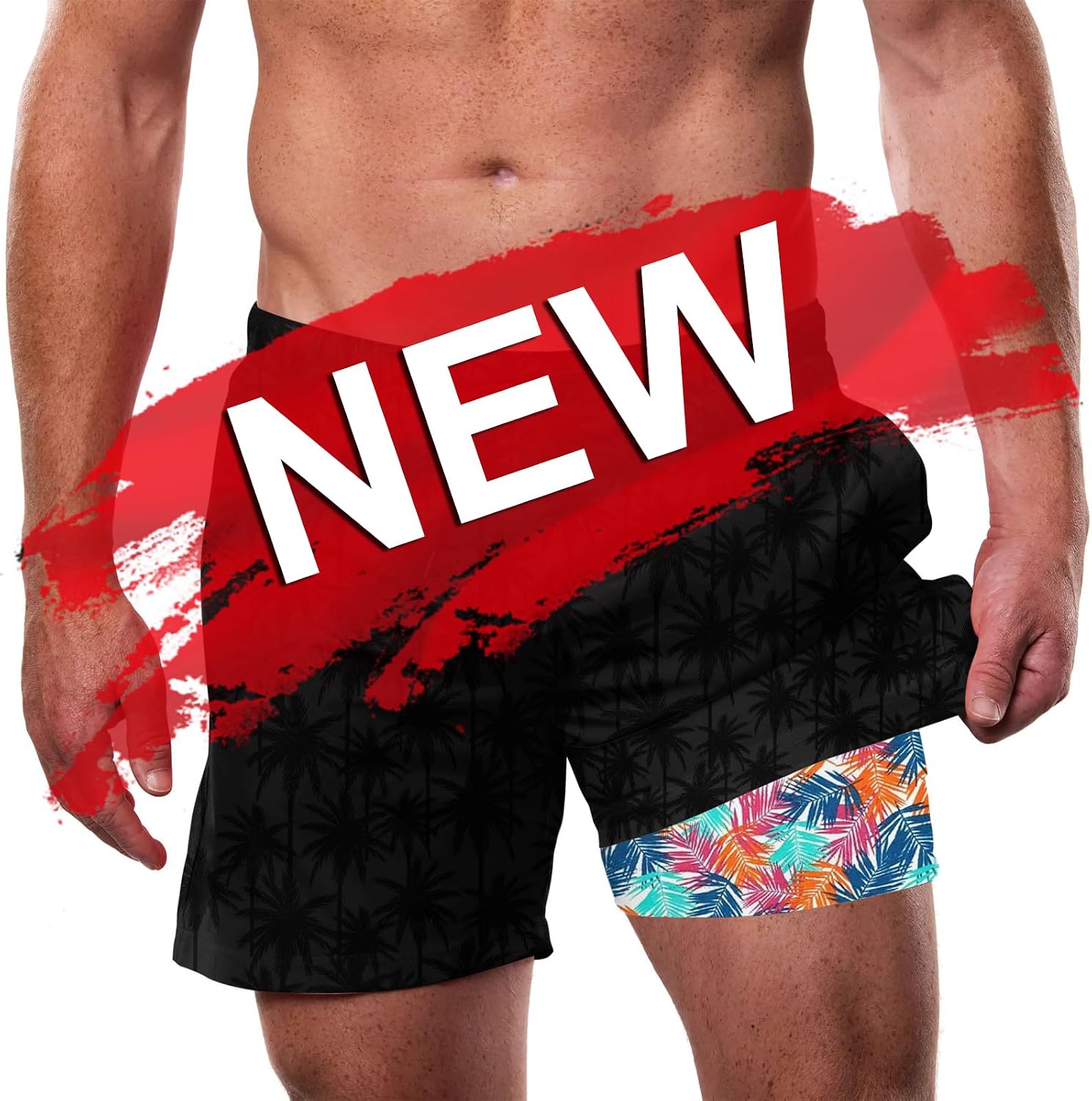 Cozople Men's Swim Trunks with Compression Liner 5.5" Inseam Quick Dry Bathing Suit Boxer Brief Lined Swim Shorts Swimwear