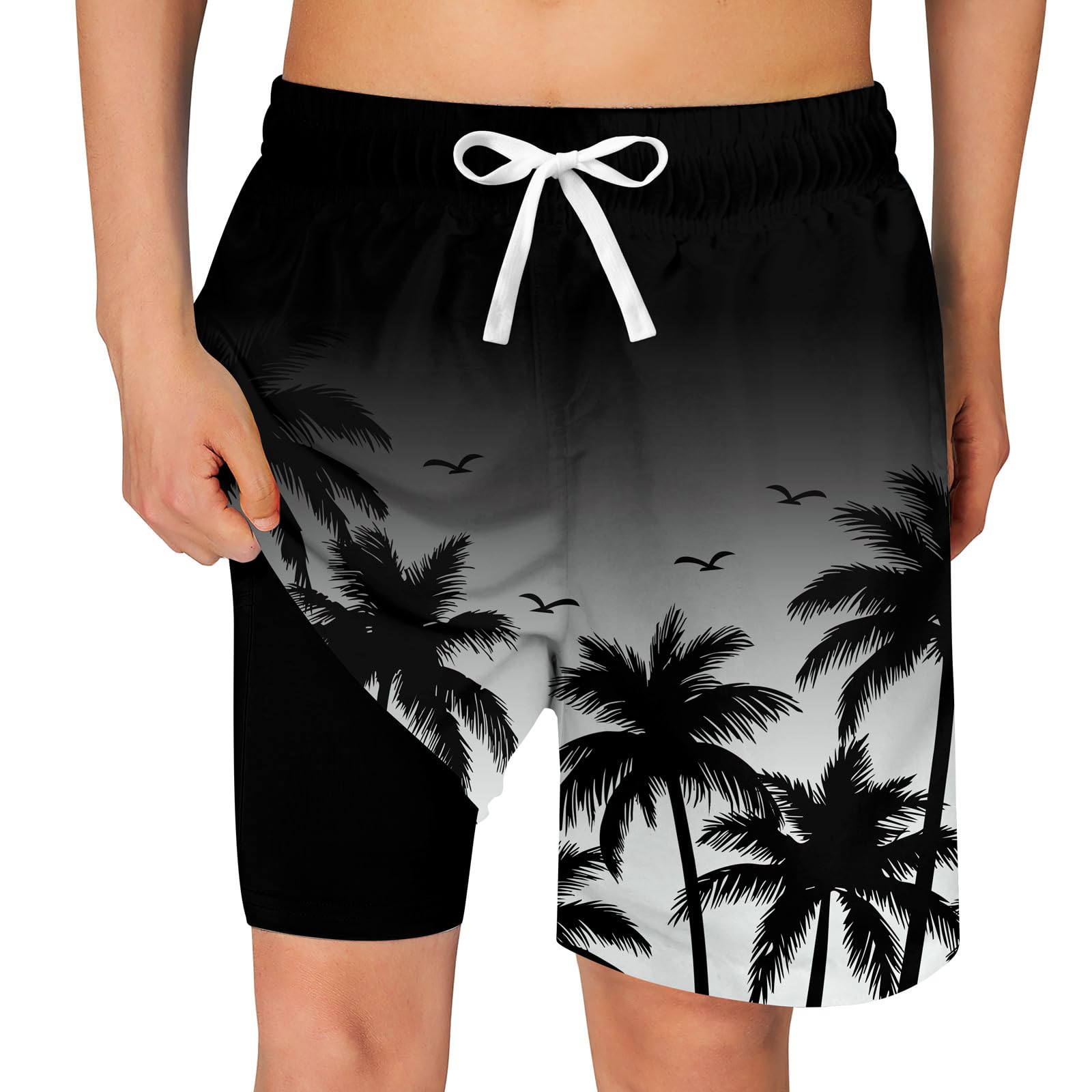 Cozople Boys Swim Trunks Compression Liner Swim Shorts Quick Dry Bathing Suit with Boxer Brief Swimwear 2-20T