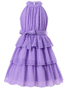 Move Dance Girls Summer Dress Tween Halter Neck Flared A-Line Swiss Dot Chiffon Sundress 6-13 Years