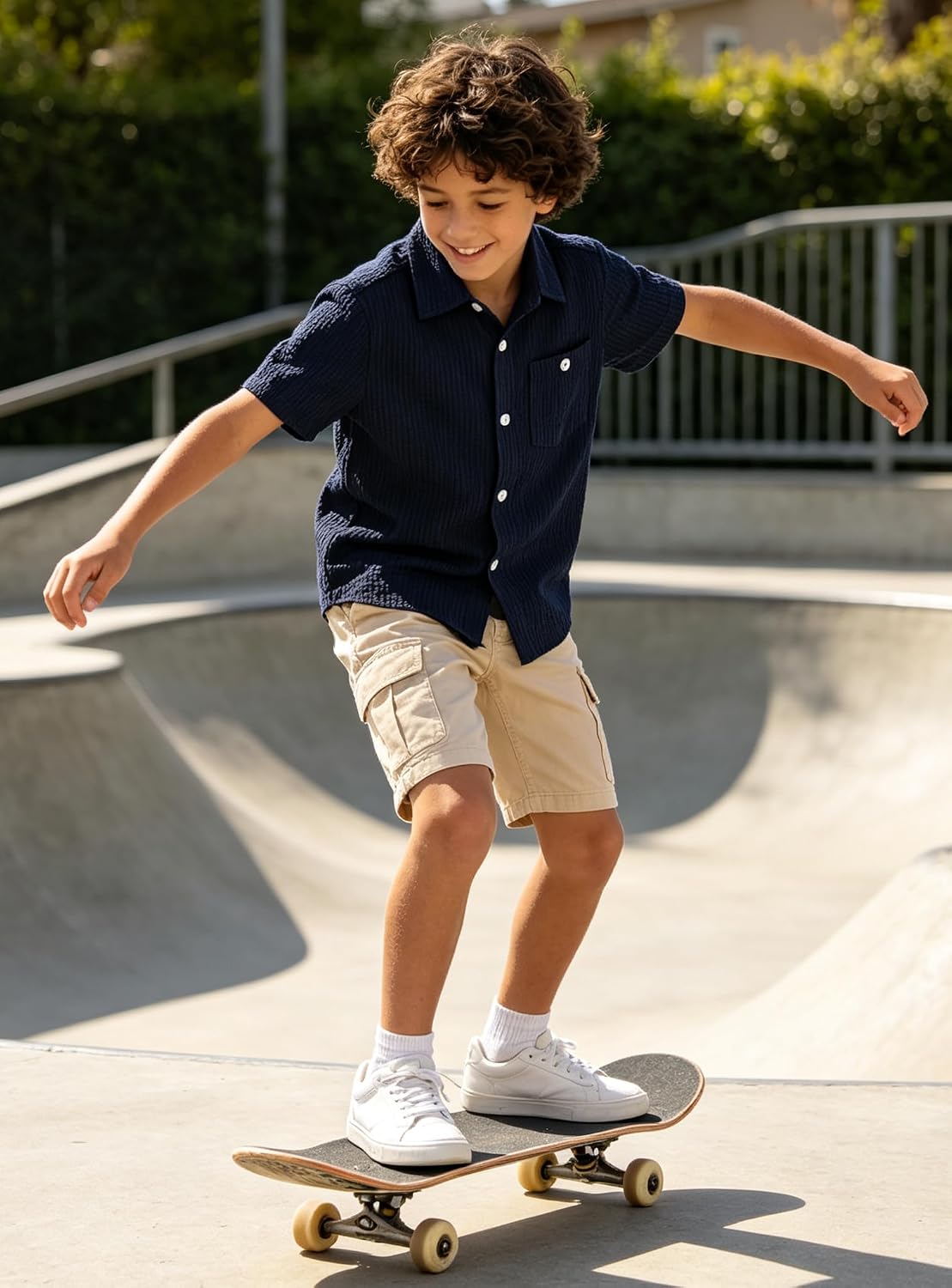 Cozople Boys Short Sleeve Button Down Shirts Solid Striple Seersucker Shirt with Chest Pocket 5-14 Years