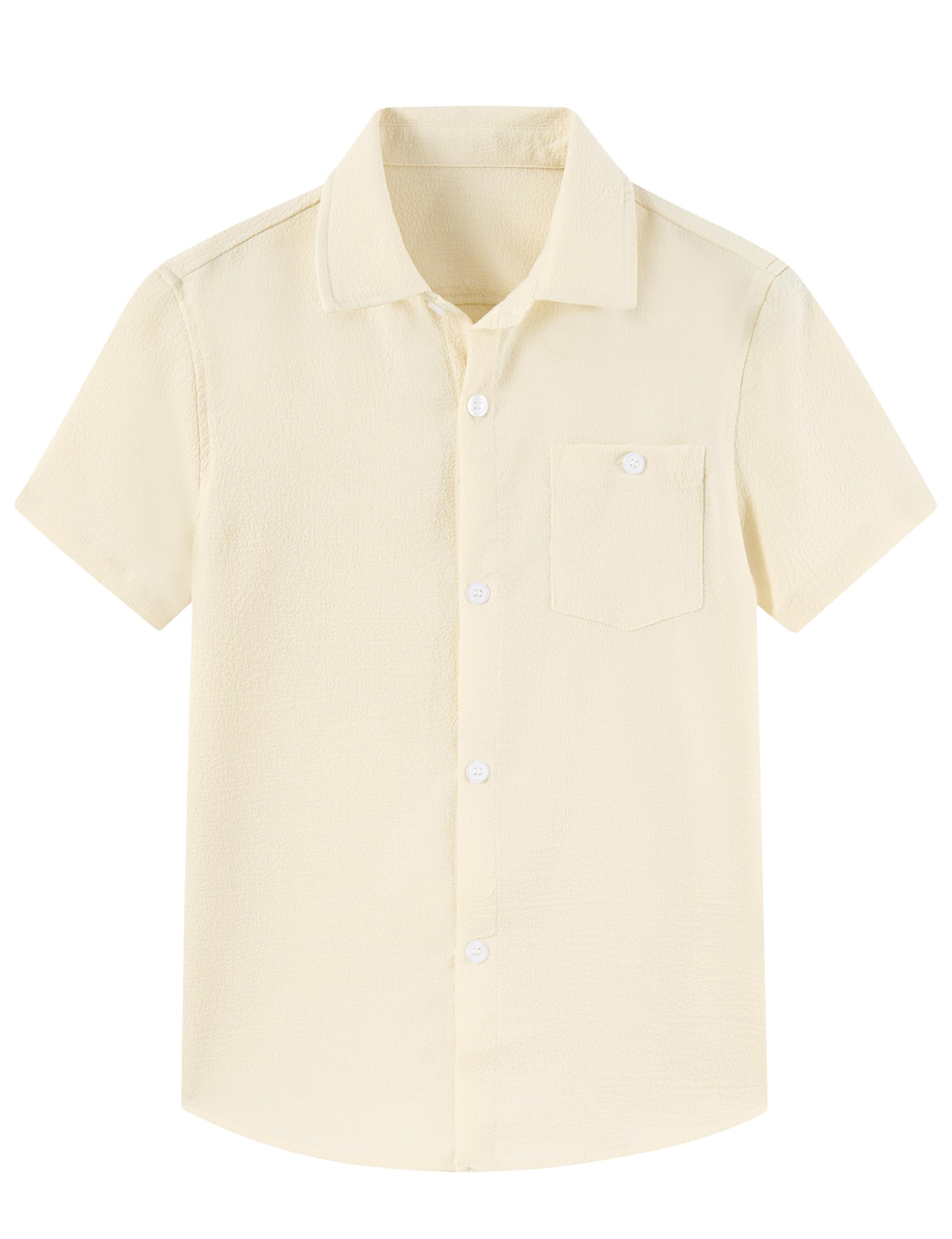 Cozople Boys Short Sleeve Button Down Shirts Solid Striple Seersucker Shirt with Chest Pocket 5-14 Years