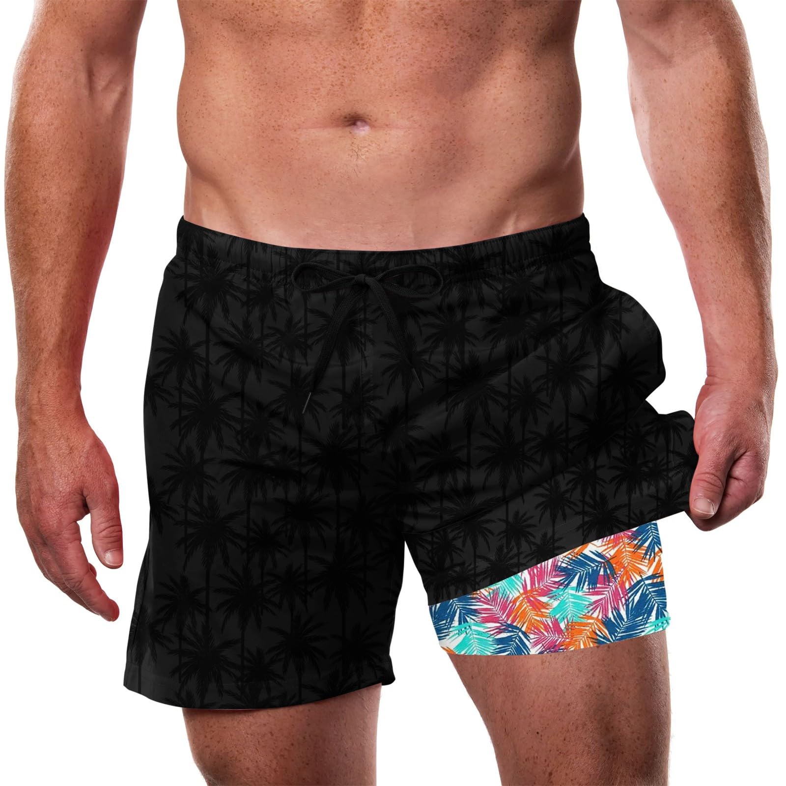 Cozople Men's Swim Trunks with Compression Liner 5.5" Inseam Quick Dry Bathing Suit Boxer Brief Lined Swim Shorts Swimwear