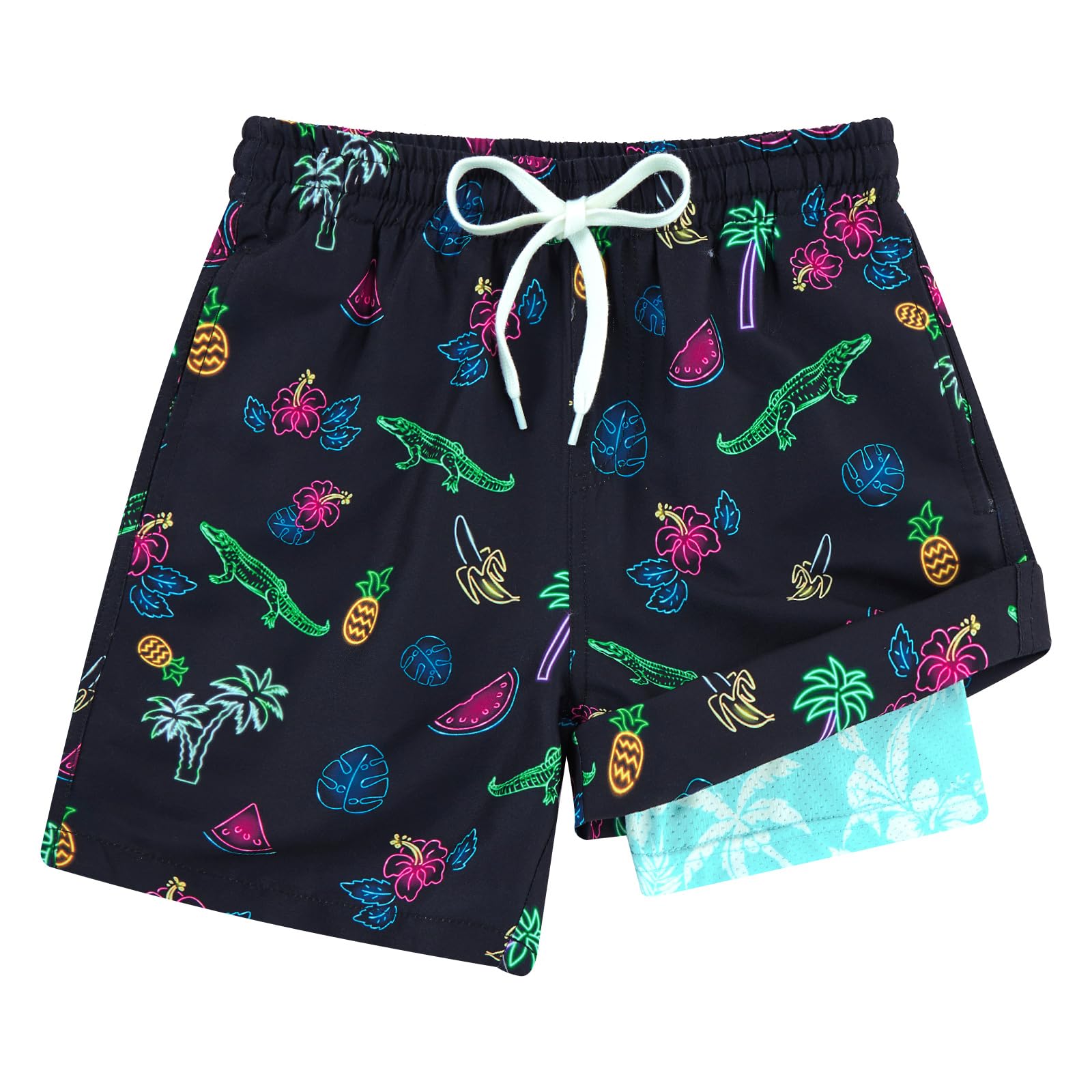 Cozople 7-20T Boys Swim Trunks with Compression Liner Big Boys Quick Dry Bathing Suit Stretch 2 in 1 Beach Swimming Shorts