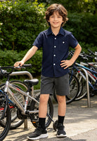 Cozople Boys Short Sleeve Button Down Shirts Solid Striple Seersucker Shirt with Chest Pocket 5-14 Years
