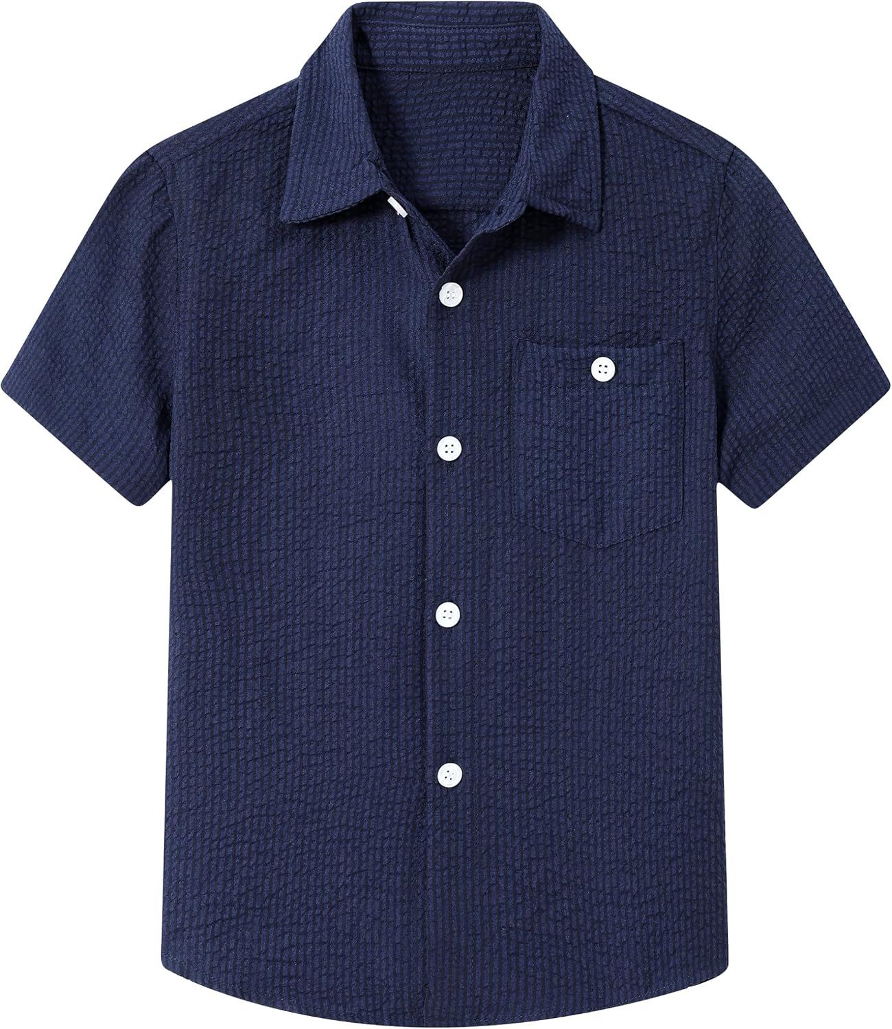 Cozople Boys Short Sleeve Button Down Shirts Solid Striple Seersucker Shirt with Chest Pocket 5-14 Years