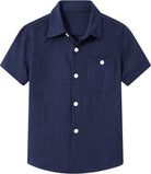 Cozople Boys Short Sleeve Button Down Shirts Solid Striple Seersucker Shirt with Chest Pocket 5-14 Years
