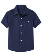 Cozople Boys Short Sleeve Button Down Shirts Solid Striple Seersucker Shirt with Chest Pocket 5-14 Years