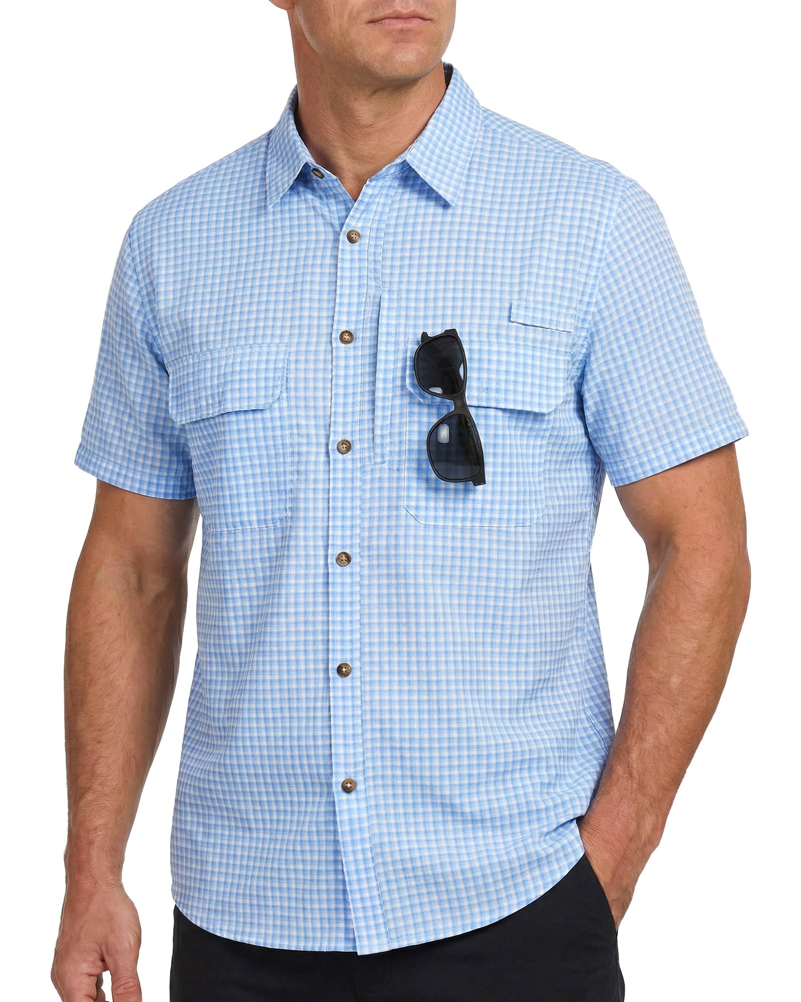 Cozople Mens Button Down Short Sleeve Sun Protection Fishing Shirts UPF 50+ Cooling Quick Dry Hiking Shirt for Travel Safari