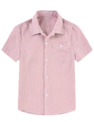 Cozople Boys Short Sleeve Button Down Shirts Solid Striple Seersucker Shirt with Chest Pocket 5-14 Years