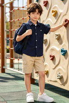 Cozople Boys Short Sleeve Button Down Shirts Solid Striple Seersucker Shirt with Chest Pocket 5-14 Years