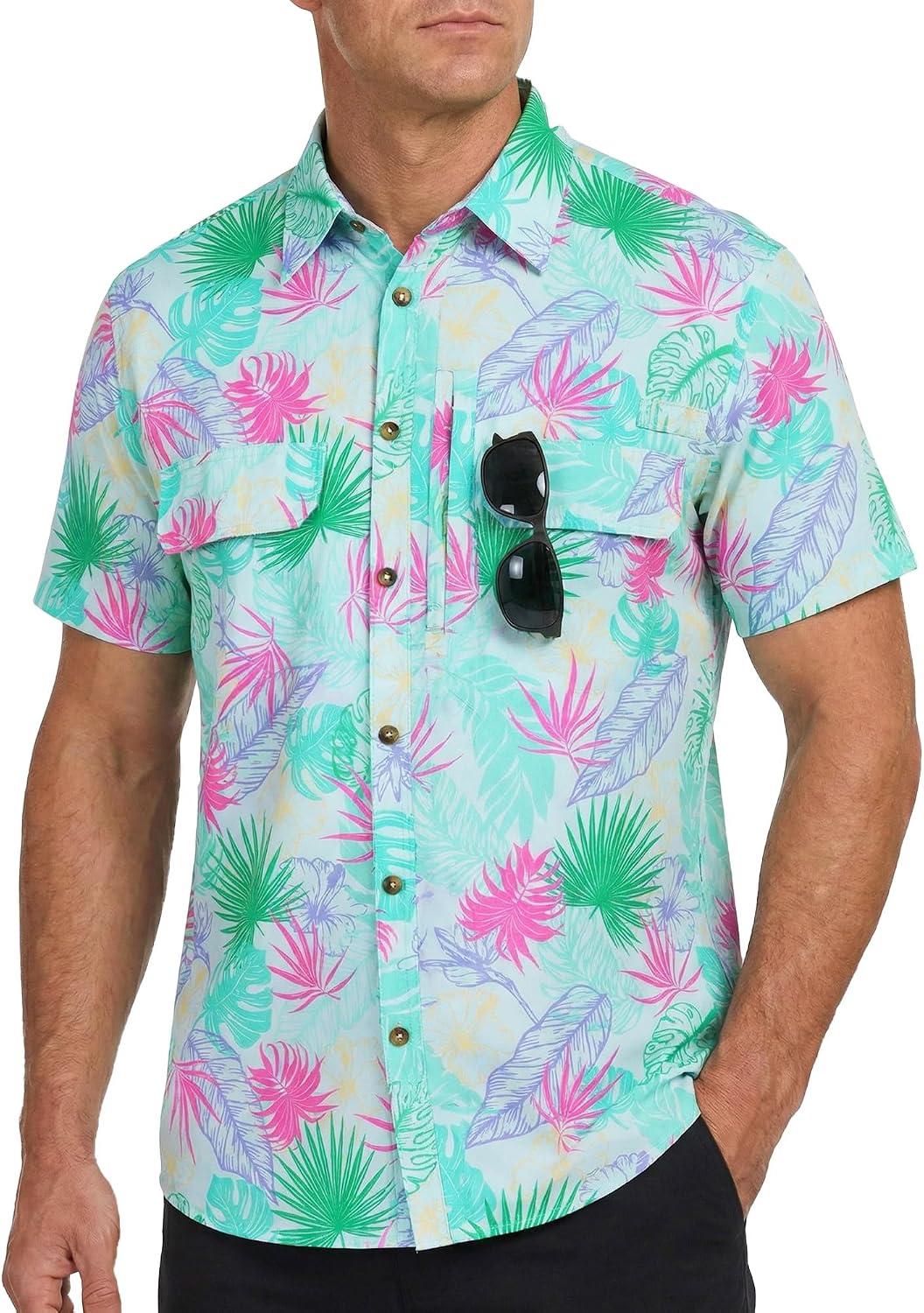 Cozople Mens Button Down Short Sleeve Sun Protection Fishing Shirts UPF 50+ Cooling Quick Dry Hiking Shirt for Travel Safari