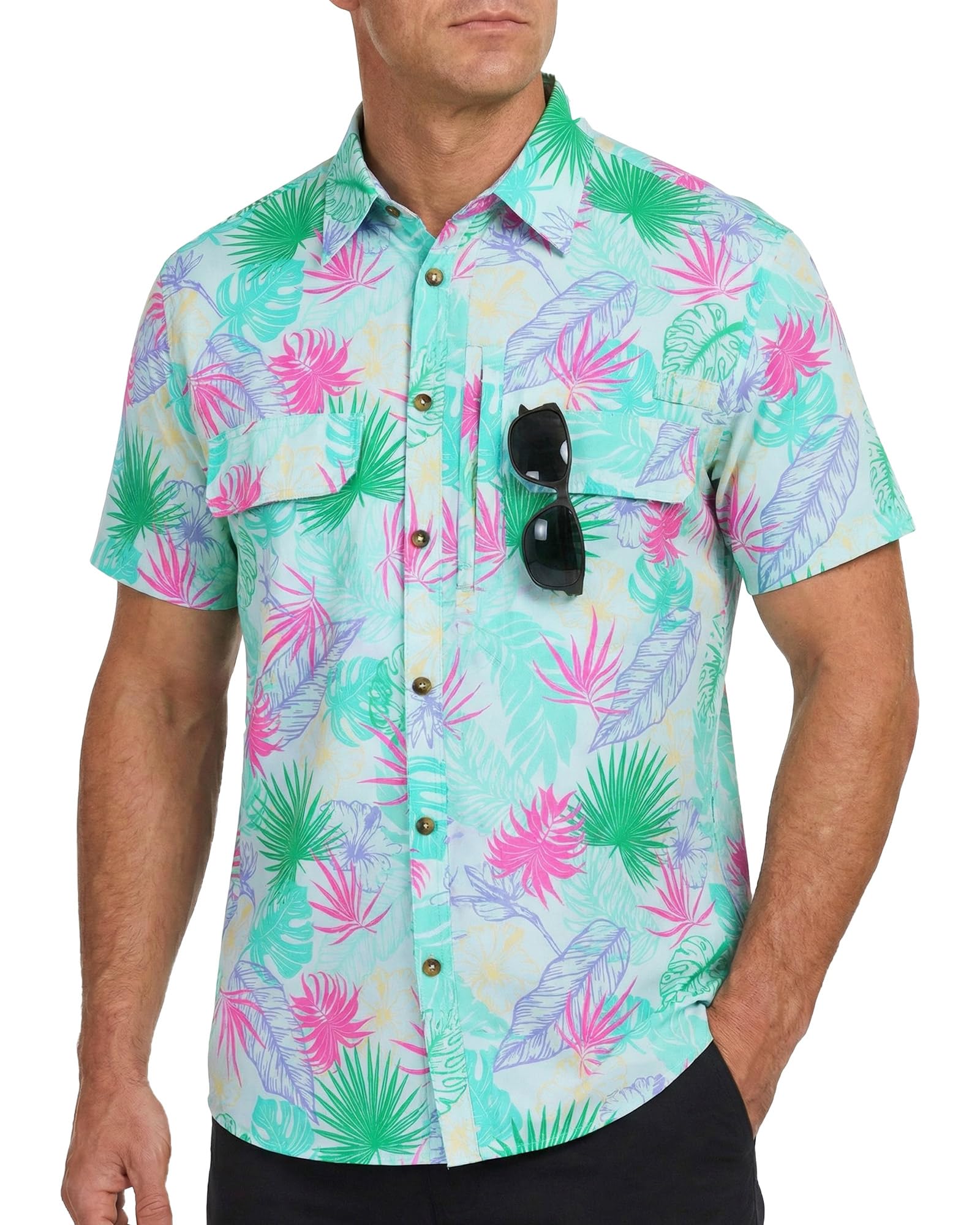 Cozople Mens Button Down Short Sleeve Sun Protection Fishing Shirts UPF 50+ Cooling Quick Dry Hiking Shirt for Travel Safari