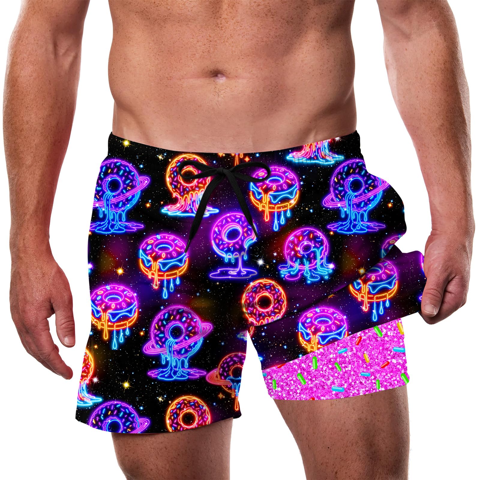 Cozople Men's Swim Trunks with Compression Liner 5.5" Inseam Quick Dry Bathing Suit Boxer Brief Lined Swim Shorts Swimwear