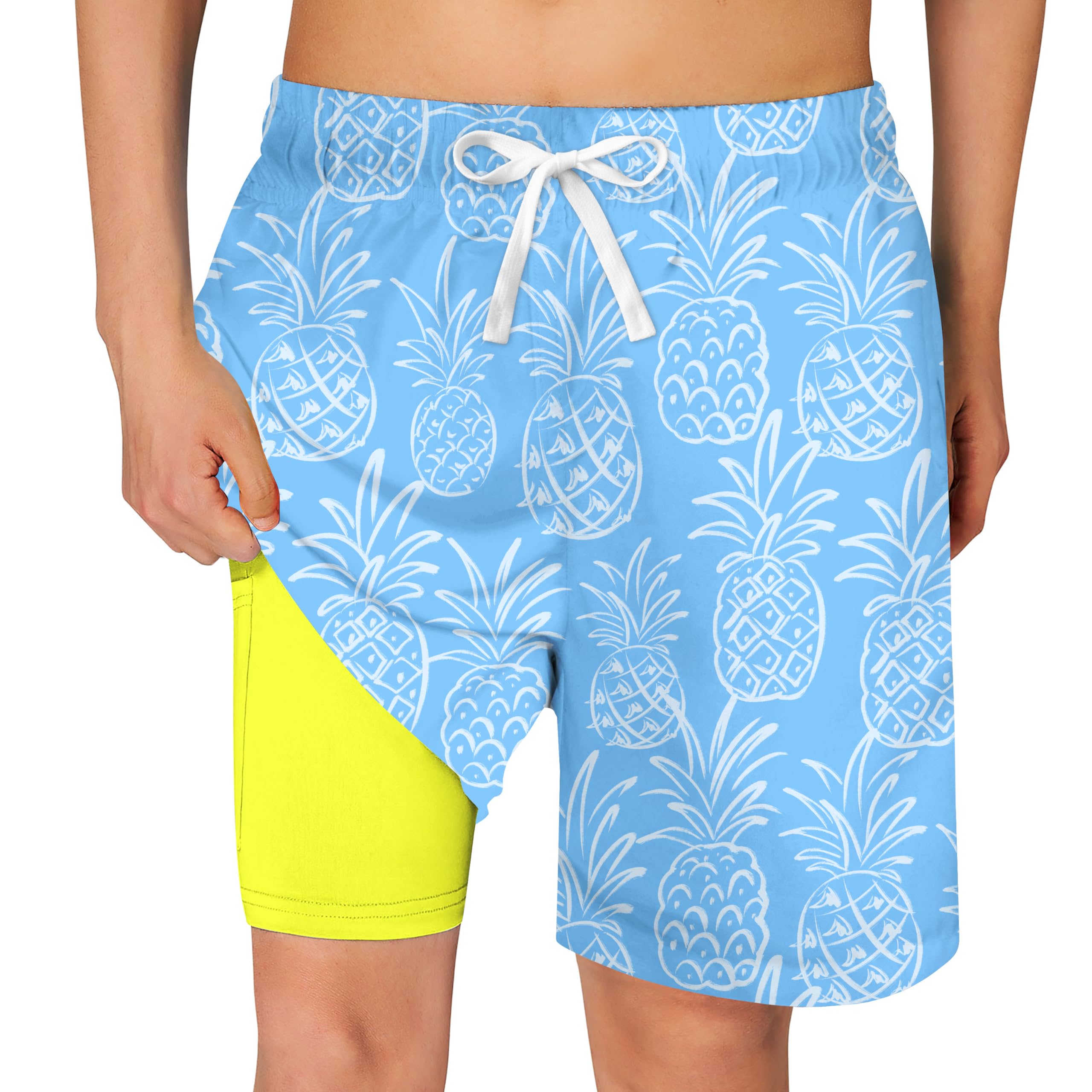 Cozople Boys Swim Trunks Compression Liner Swim Shorts Quick Dry Bathing Suit with Boxer Brief Swimwear 2-20T